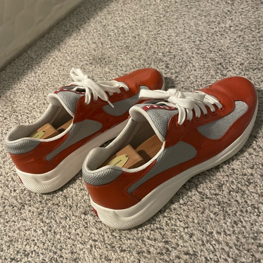 Prada Vibrant Red and Gray Sneakers